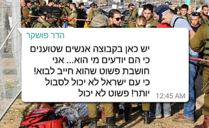 ההודעה ששלחה הדר לקבוצה. ברקע: זירת הרצח