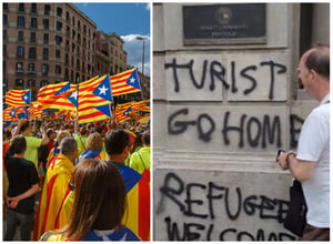 גרפיטי נגד התיירם והפגנות בברצלונה