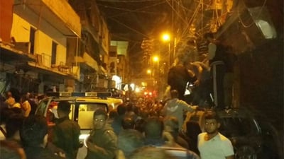 זירת האירוע ברובע הדאחייה בביירות, הערב