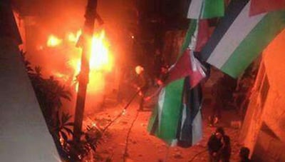 ג'יפ צה"לי עולה באש בקלנדיה, הערב