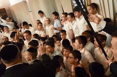מרגש: שירת הילדים ב'זיץ' החסידי בפתח תקווה • צפו