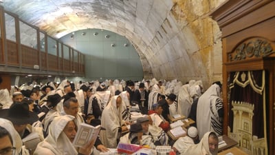 צפו: אלפי מתפללים הבוקר בכותל המערבי