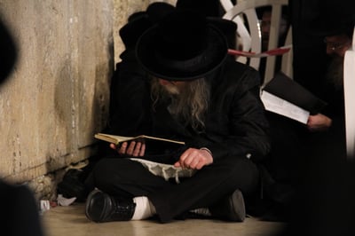 תיעוד: האדמו"ר מערלוי מקונן ליד הכותל