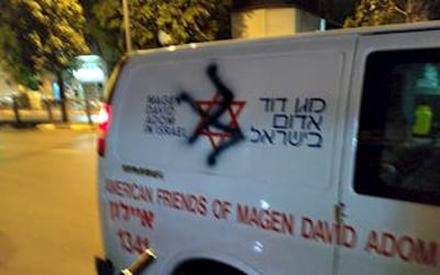 ליל שבת בת"א: רוסס צלב קרס על אמבולנס