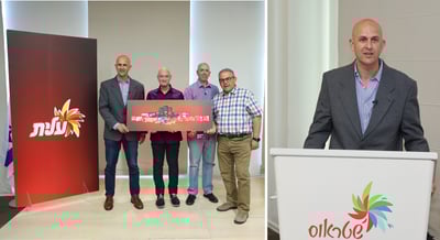 משמאל לימין: מנכ"ל שטראוס ישראל אייל דרור, מנכ"ל חטיבת הממתקים איתי אנגלנדר, מנהל מפעל הממתקים עידו אוירבך ומנהל כשרויות שטראוס מוריס כהן באירוע