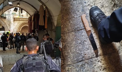 זירת הפיגוע בירושלים. מימין: הסכין