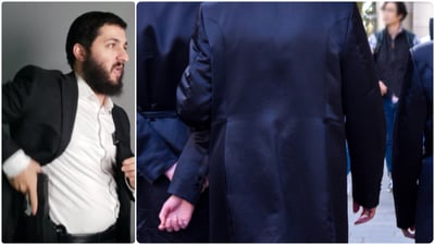 מימין: חסידים עטויי קפוטות בחו"ל; משמאל: כהן בהדגמה