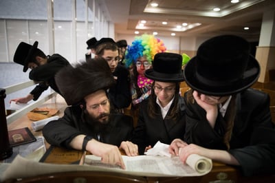 קריאת המגילה בבעלזא. ארכיון