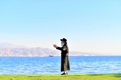 הרבי מויז'ניץ בשירת הים שנה שעברה על ים סוף