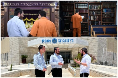 אסיר לומד, רב ואסיר בבית הכנסת של הכלא וכותב השורות עם רבני בית הסוהר