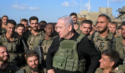 נתניהו בביקורו ליד עזה, היום