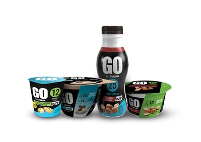 יוגורט GO אוורירי עם קפה, מעדן חלב GO בטעם פיסטוק, ומשקה חלב GO בטעם קפה ואגוזי לוז