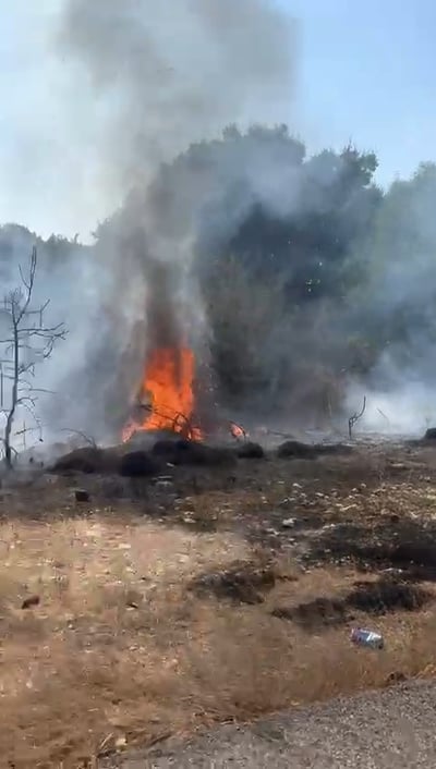 אחרי מטח הכטב"מים - מטח רקטות לגליל המערבי, שריפה פרצה ביער