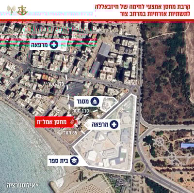 מפת אזורי התקיפה בעיר צור בדרום לבנון
