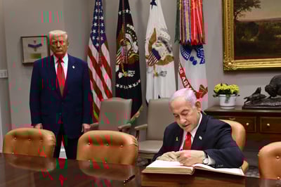 ראש הממשלה בנימין נתניהו מתקבל בבית הלבן על-ידי נשיא ארצות-הברית דונלד טראמפ