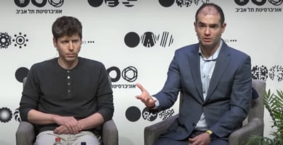 איליה סוצקבר (מימין) וסם אלטמן (משמאל) בכנס שנערך באוניברסיטת תל-אביב