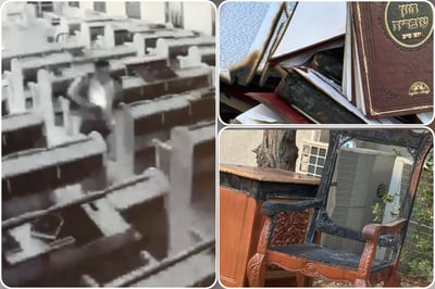 זעזוע: אלמונים הציתו את בית מדרשו של הראשון לציון הגאון רבי יצחק יוסף | צלבי קרס רוססו על הבתים | תיעוד רגע ההצתה