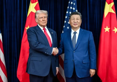 נשיא ארה"ב טראמפ ונשיא סין שי בפגישתם האחרונה. אילוסטרציה