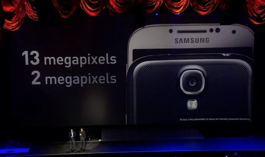 13 מגה פיקסל למצלמה, 2 למצלמה הקדמית של ה-Samsung Galaxy S4