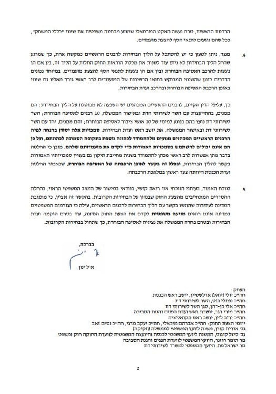 היועהמ"ש של הכנסת: 'חוק עמאר' לא יחול בבחירות הקרובות