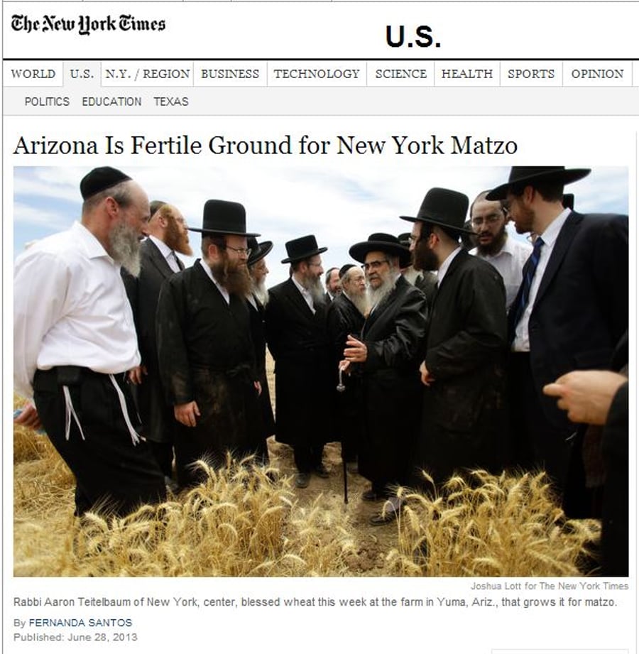 בשער ה"ניו יורק טיימס": האדמו"ר מהר"א מסאטמר
