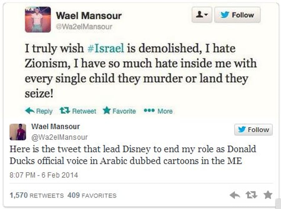 ציוץ אנטישמי בטוויטר הוביל לפיטורי המדובב לערבית של דונלד דאק