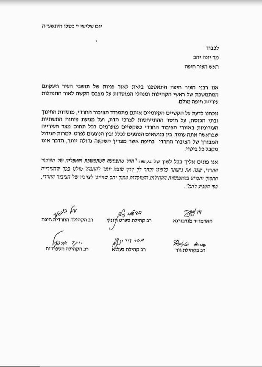 רבני העיר חיפה במכתב נגד ראש העיר יונה יהב