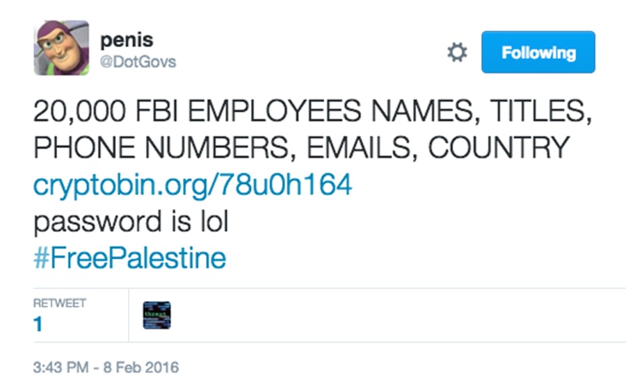 האקר פרו פלסטיני חשף עשרים אלף סוכני FBI