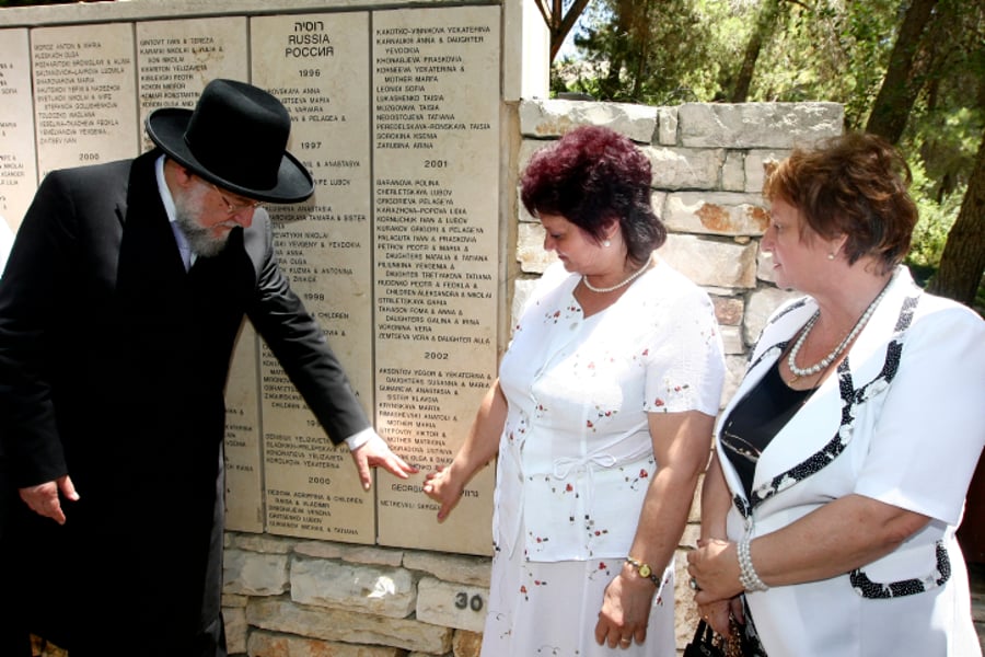 הרב ישראל מאיר לאו בטקס הענקת תעודה למשפחה שהצילה אותו