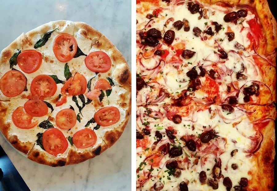 משמאל: הפיצה של "בייזיל", מימין: הפיצה של "קלבריה"