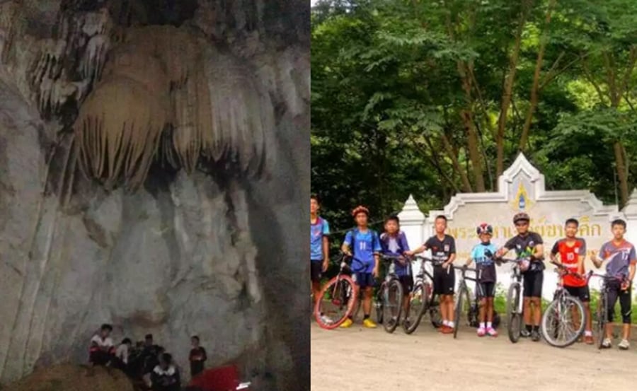 מימין: הנערים לפני שנכנסו למערה, משמאל: התלולית שהצילה אותם