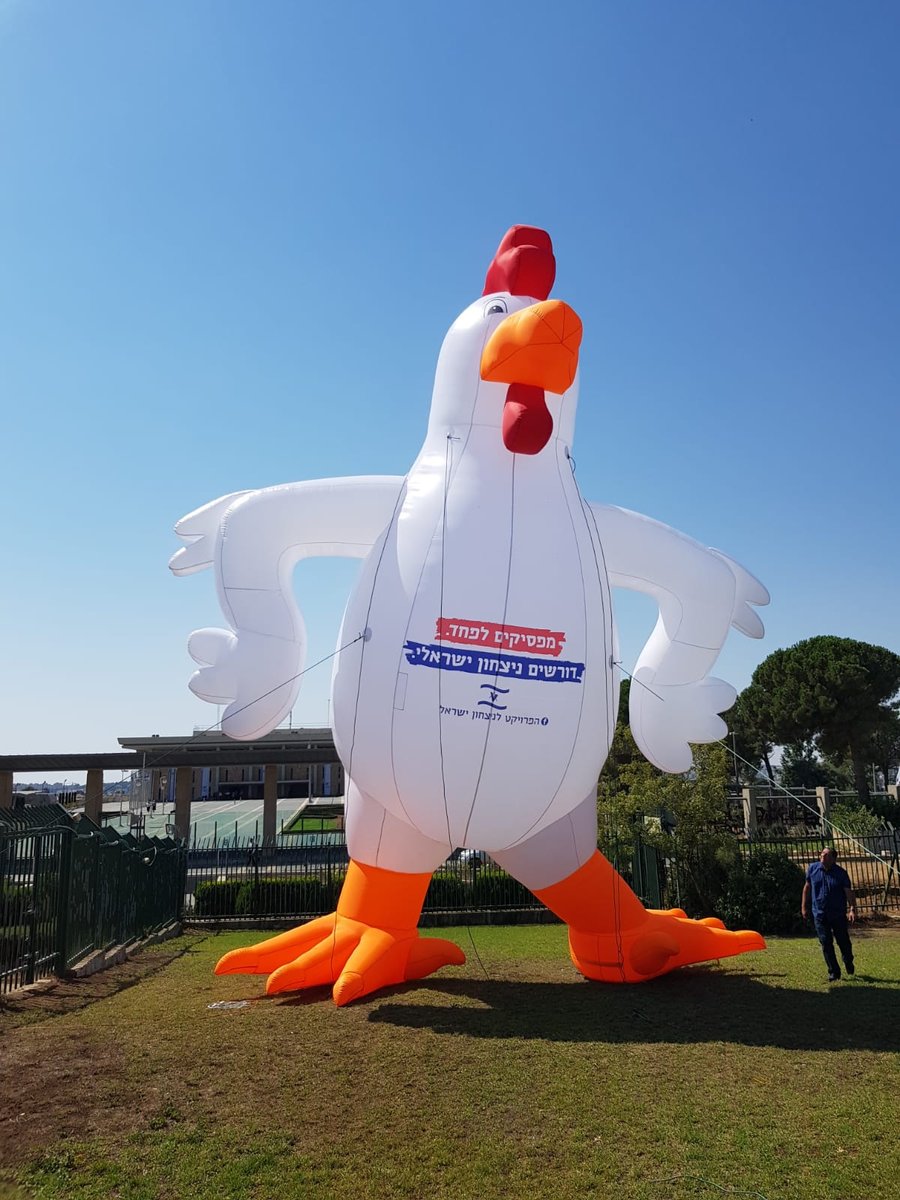 מול הכנסת: תרנגולת בגובה עשרה מטרים
