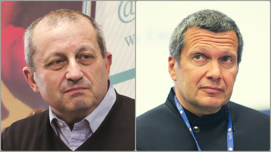 ימין: סולוביוב. מרכז: פוטין. שמאל: קדמי