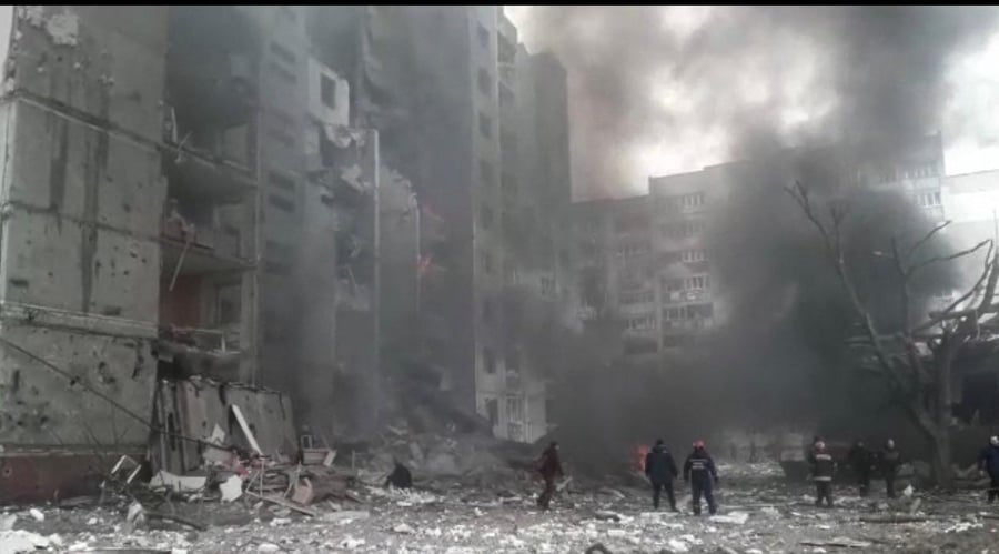 אחד הבניינים שהופצצו בידי הרוסים