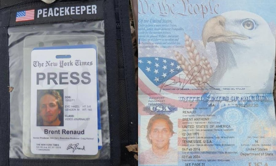 הדרכון ותעודת העיתונאי שאותרה סמוך לזירת הירי