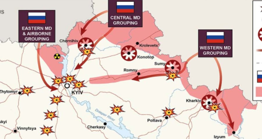 איזור צפון-מזרח אוקראינה. באדום: שטחים בשליטה רוסית