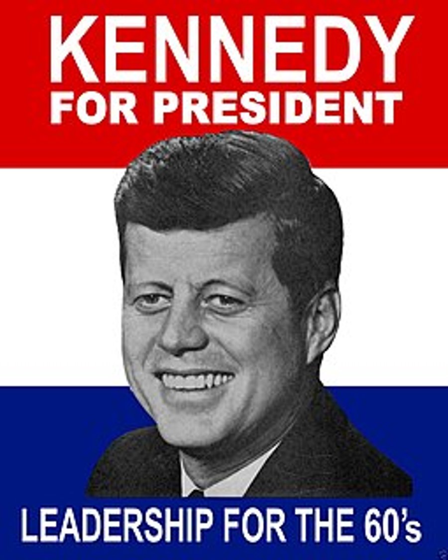 כרזת בחירות של קנדי לנשיאות: "קנדי לנשיאות, הנהגה בשביל שנות ה-60"