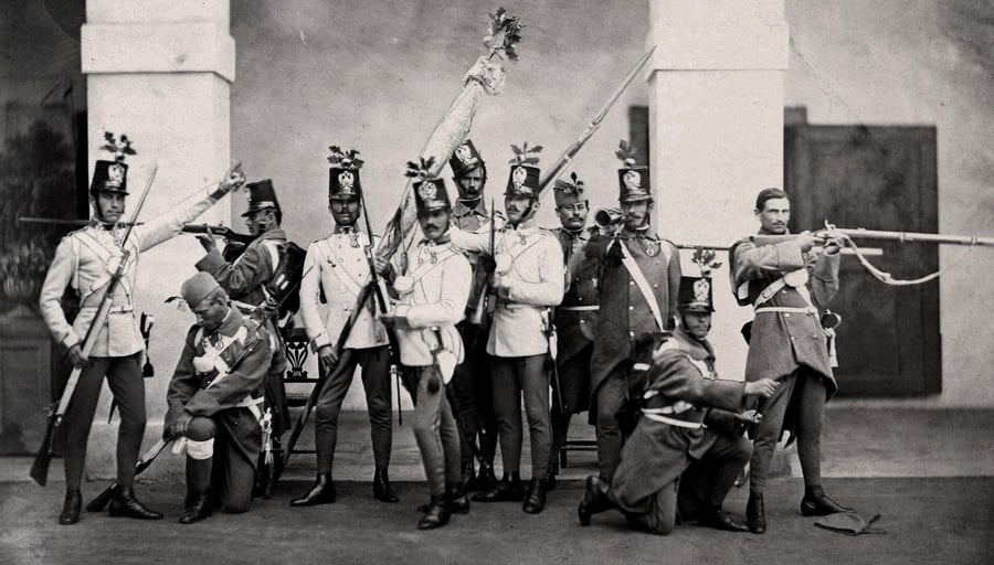 תמונה קבוצתית של חיילים אוסטרו-הונגרים במהלך המלחמה נגד צרפת ואיטליה. 1859
