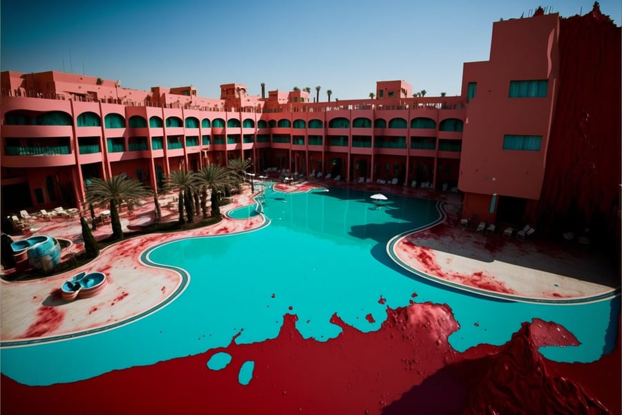 רגע הפיכת המים לדם בבריכת מלון "מצרים ריזורט הכל כלול"