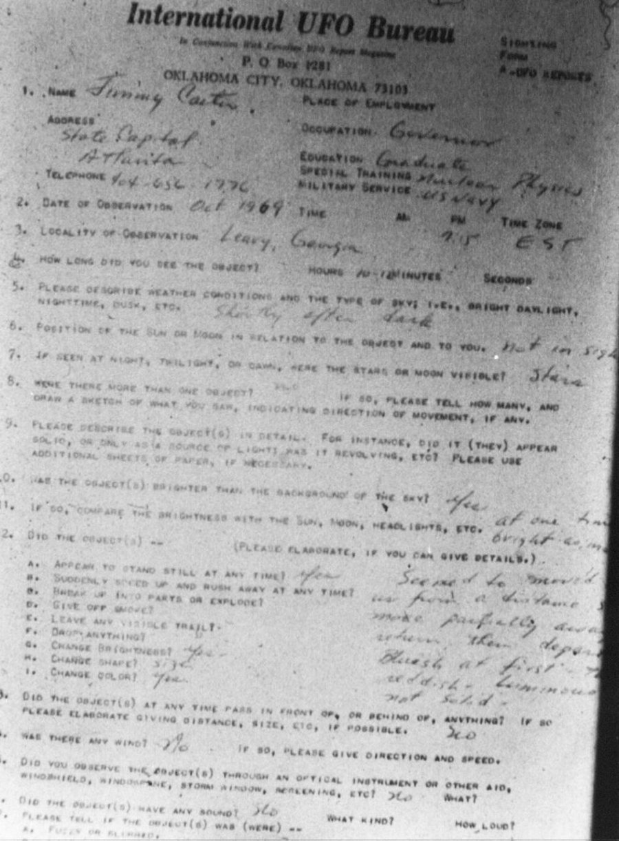 מסמך העדות על חייזרים של המושל-נשיא קרטר משנות ה-70