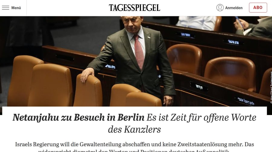 "אתגר לקנצלר"; כך בגרמניה מסקרים את ביקור נתניהו