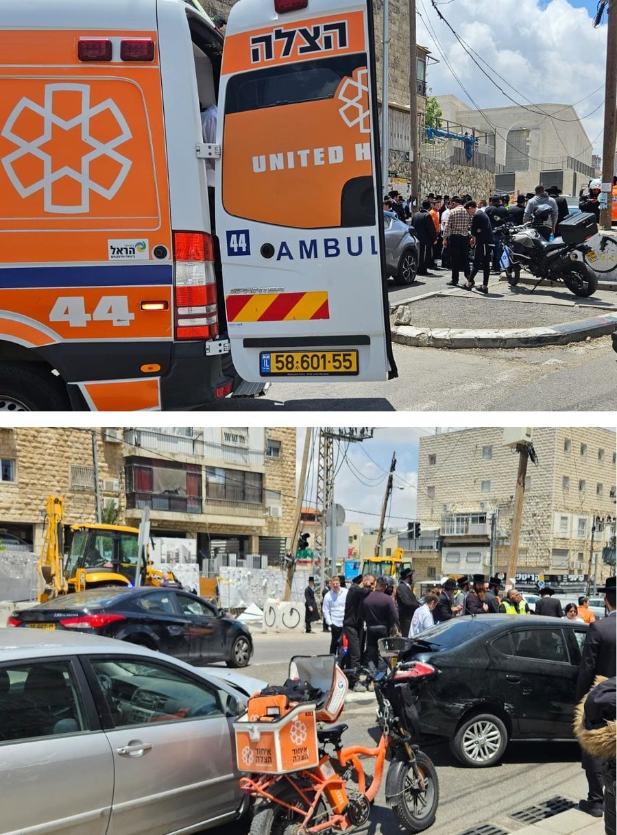זירת התאונה בה היו מעורבים 3 כלי רכב ברחוב בר אילן