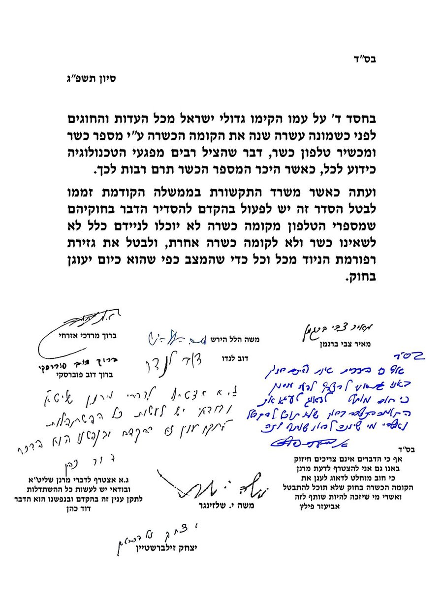 המכתב של חברי המועצת שמשליך נגד הוועדה החדשה