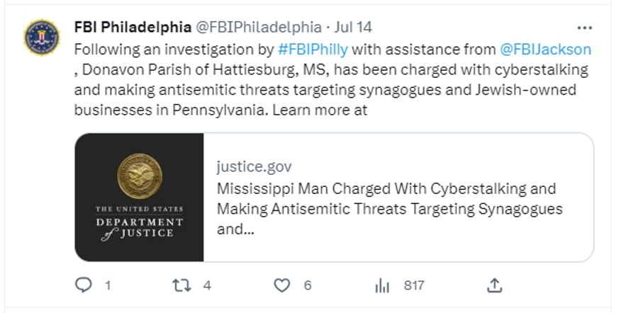 הודעת ה-FBI בטוויטר