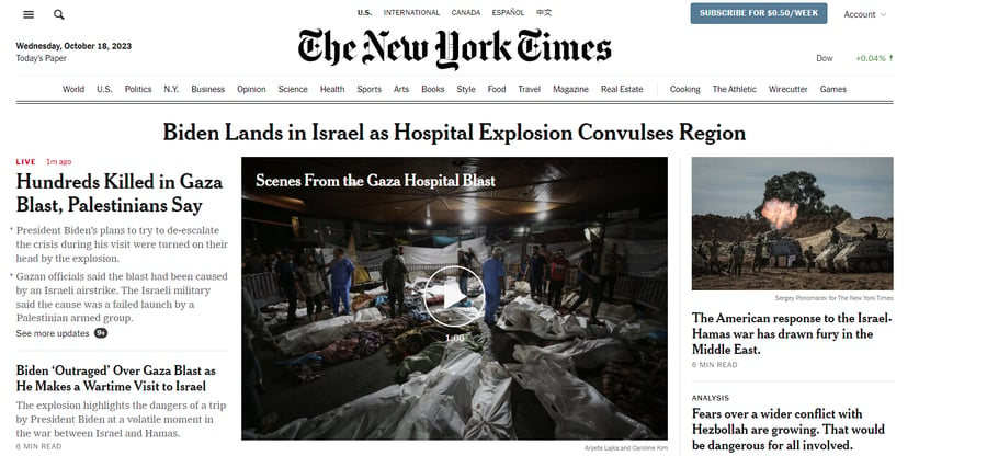 שער הניו יורק טיימס יום לאחר הפיצוץ 