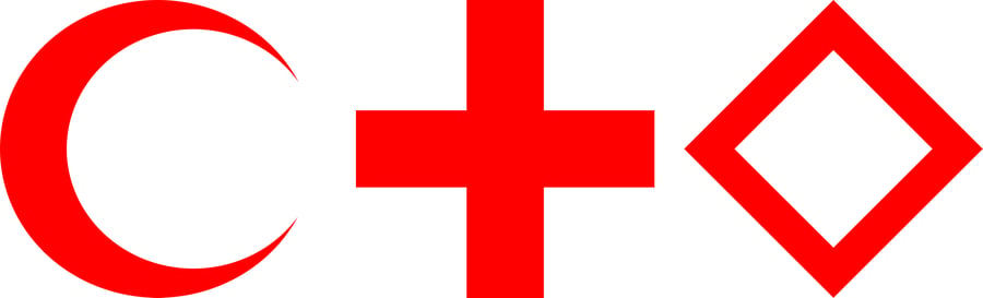 משמאל לימין: הסמל של הסהר האדום, הצלב האדום ו'הקריסטל האדום'