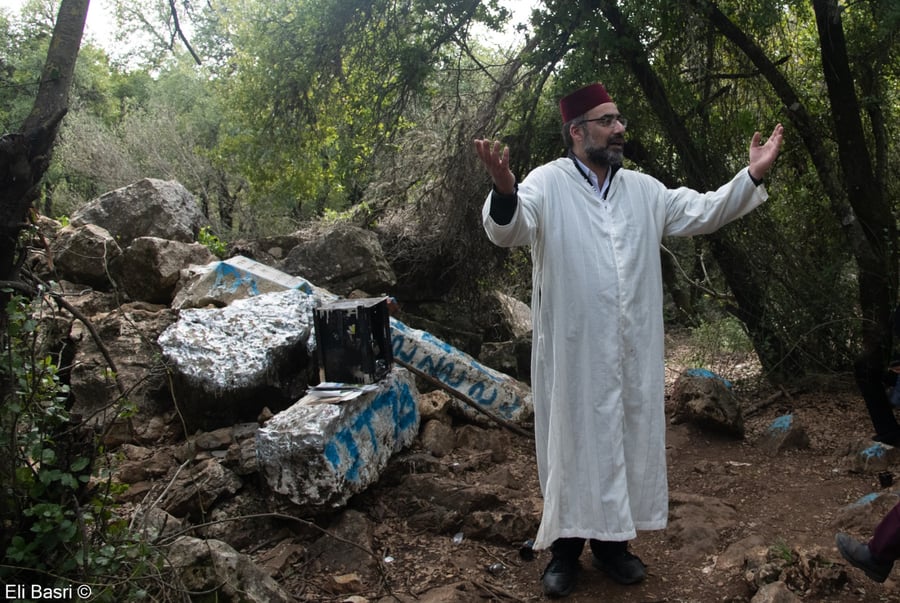 מתפלל בחג הפורים משתטח על קבר מרדכי ואסתר ביער ברעם