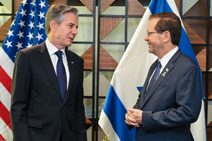 נשיא המדינה נפגש עם מזכיר המדינה האמריקאי: "שחרור החטופים - בעדיפות עליונה"