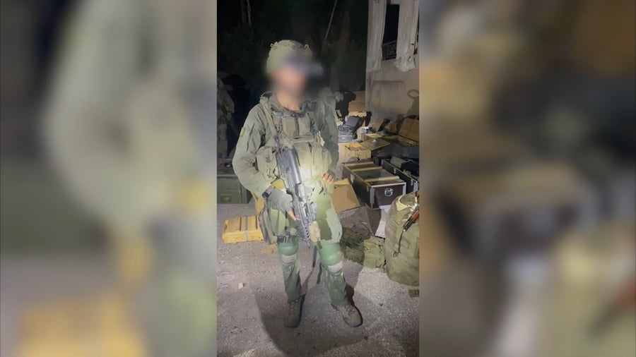 מפקד פלוגה בחטיבה 9, רב-סרן הראל במחסן אמצעי לחימה שאותר