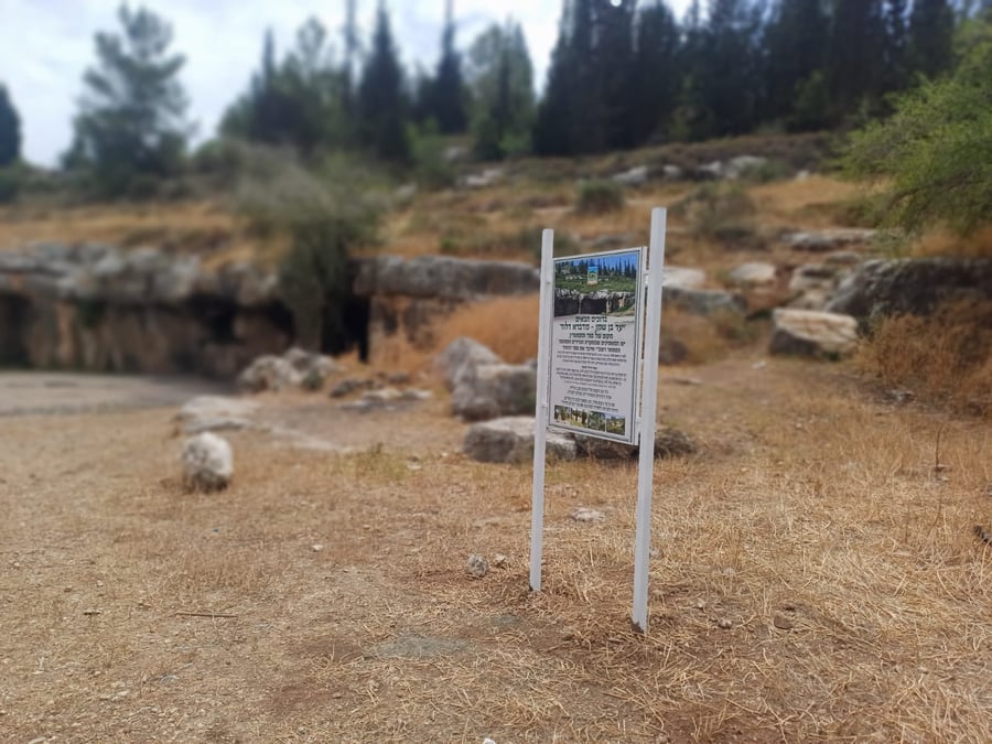 שלט "מדברא דלוד - מערת רשב"י" ביער בן שמן